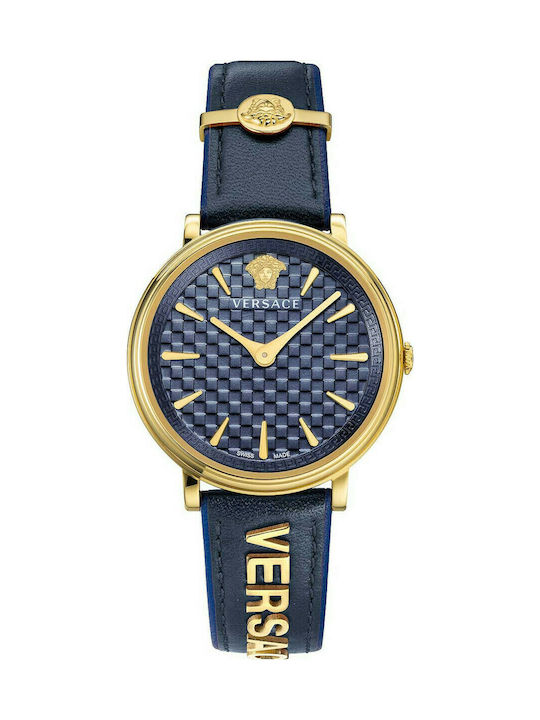 Versace Uhr mit Marineblau Lederarmband VE8101219