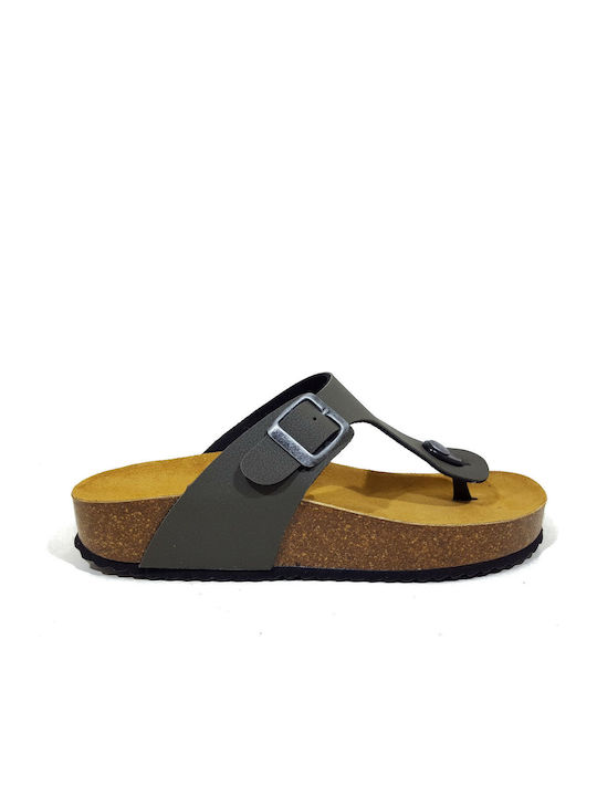 Plakton 341671 Leather Women's Flat Sandals Anatomic In Khaki Colour