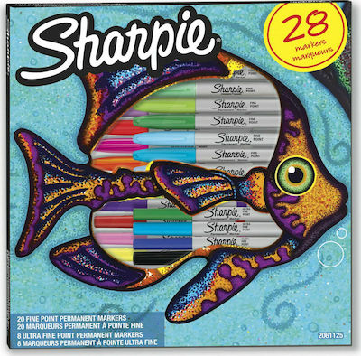 Sharpie Fine Ανεξίτηλοι Μαρκαδόροι 1mm Πολύχρωμοι 28τμχ