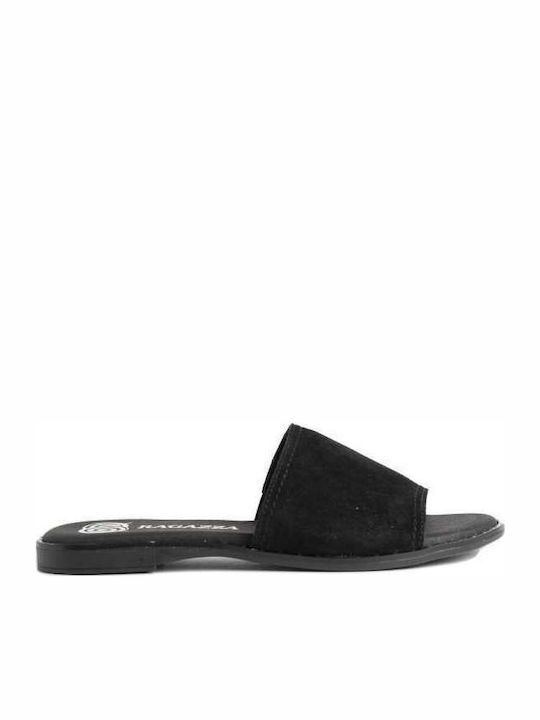 Ragazza Leather Women's Flat Sandals in Black Color