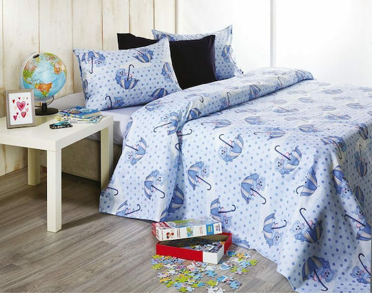 Whitegg Bettwäsche-Set Einzel Baumwolle Cotton C016-2 Hellblau 160x240cm 3Stück