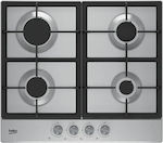 Beko HIAG 64225 SX Gas Cooktop Autonomous Inox 58x51εκ. Silver