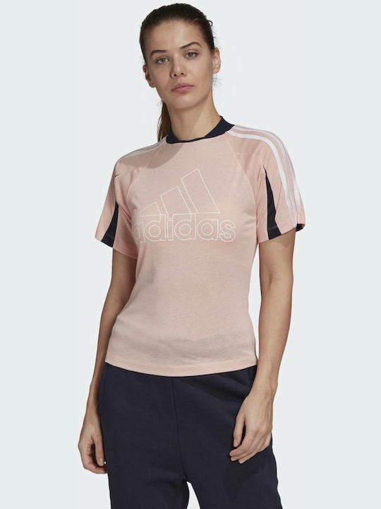 Adidas Aeroready Γυναικείο Αθλητικό T-shirt Fast Drying Ριγέ Haze Coral
