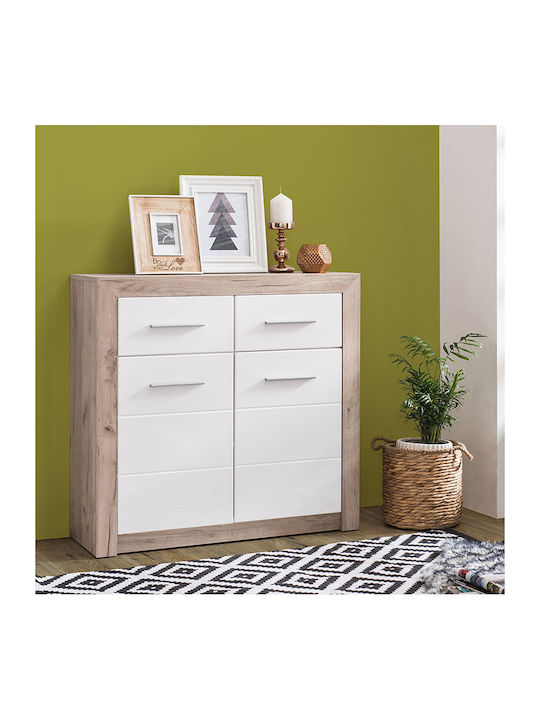Sideboard Etna Wooden with Drawers Grey Oak / White Lacquer 93x35x90.5cm