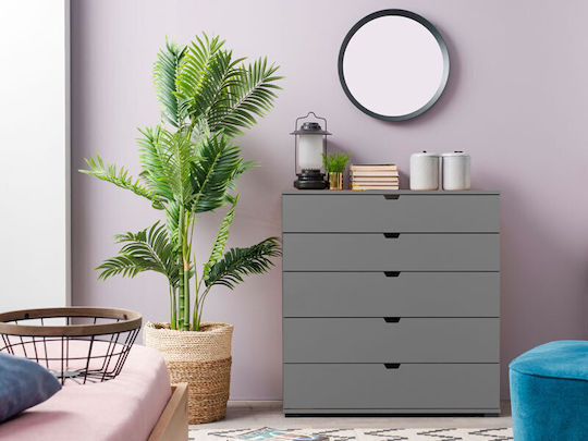 Comodă Dormitor Din Lemn Duero 5F 90 Cu 5 Sertare Gri Grafit 90x40x95cm