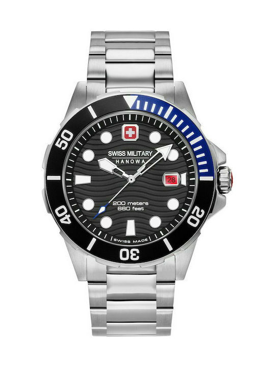 Swiss Military Hanowa Offshore Diver Watch Battery with Silver Metal Bracelet