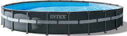 Intex Ultra Round Στρογγυλή με Μεταλλικό Σκελετό Γκρι
