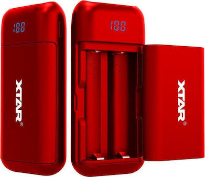 XTAR PB2 USB Charger 2 Batteries Li-ion Size 18650 in Red color