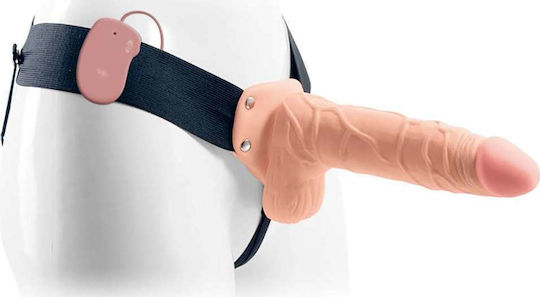 Toyz4lovers Real Rapture Air Feeling Hollow Vibrating Strap On Harness με Dildo 20.5cm και Δόνηση στο χρώμα του δέρματος