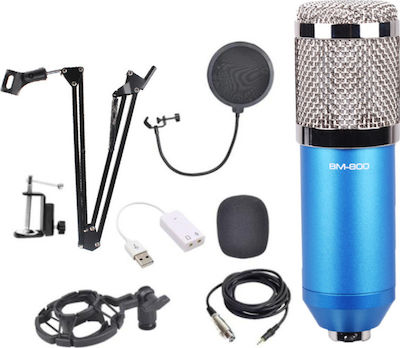 Condensator (diafragmă mare) Microfon XLR BM-800 Mic Kit Montare Shock Mounted/Clip On Vocal în Culoare Blue