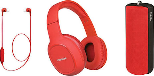 Toshiba RZE-BT160H Combo Pack Wireless / Wired On Ear Headphones with 6 hours of Operation Red HSP-3P19R