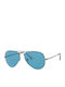 Ray Ban Aviator Metal II Unisex Sunglasses with Silver Metallic Frame and Blue Polarized Lens RB3689 004/S2