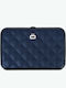 Quilted Button Small Women's Wallet Cards with RFID Blue
