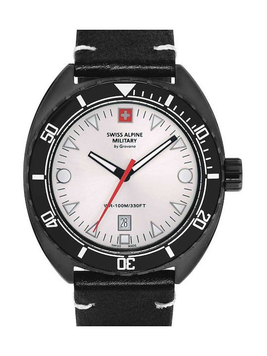 Swiss Alpine Military by Grovana Watch Battery with Black Leather Strap 7066.1572SAM