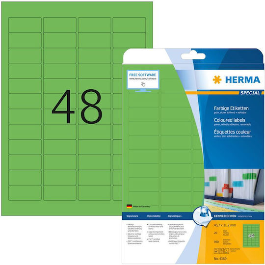 Herma 960 Αυτοκόλλητες Ετικέτες Α4 Ορθογώνιες 45.7x21.2mm