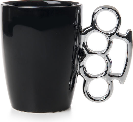 Schlagring Becher aus Porzellan Schwarz 430ml