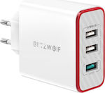 BlitzWolf Φορτιστής Χωρίς Καλώδιο με 3 Θύρες USB-A 30W Quick Charge 3.0 Λευκός (BW-PL2)