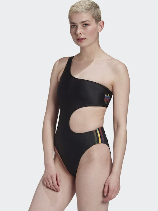 Adicolor 3D Trefoil Activewear Swimsuit with One Shoulder Black