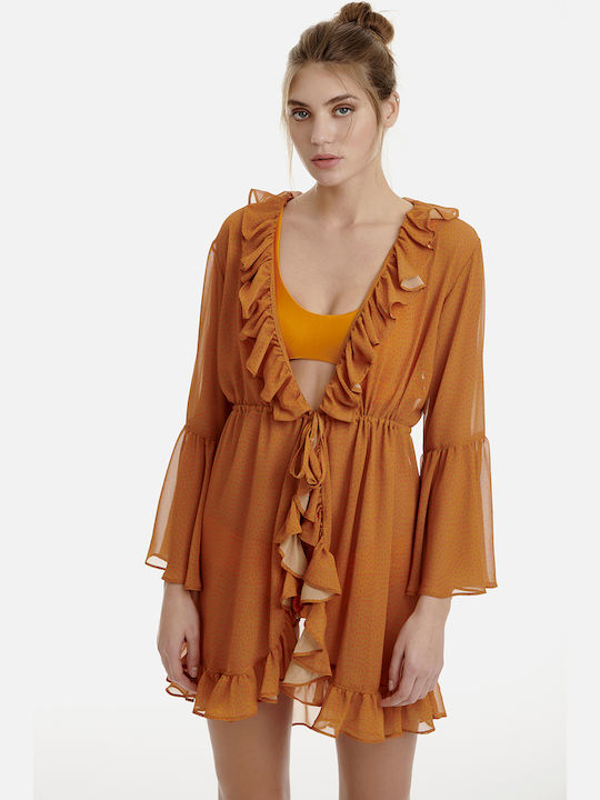 SugarFree Γυναικείο Κοντό Φόρεμα Παραλίας Πορτοκαλί