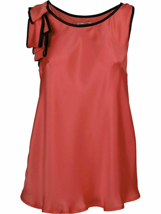 ZINO JORDAN Sleeveless orange top, satin type, bow on top.