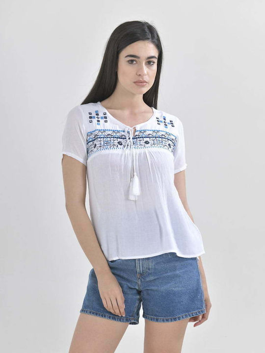 Ble Resort Collection Κοντομάνικο Γυναικείο Top Λευκό