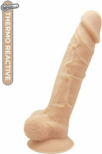 Dream Toys Real Love Premium Silicone Dildo with Balls Thermo Active Glass Dildo with Balls and Suction Cup Flesh 18cm