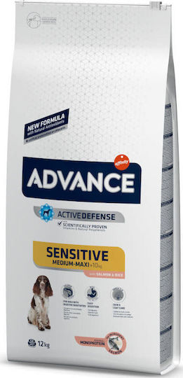 Advance Sensitive Medium/Maxi 12kg Ξηρά Τροφή χωρίς Γλουτένη για Ενήλικους Σκύλους Μεσαίων Φυλών με Ρύζι και Σολομό