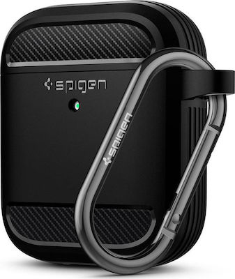 Spigen Rugged Armor Case Silicone with Hook in Black color for Apple AirPods 1 / AirPods 2