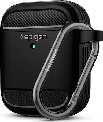 Spigen Rugged Armor Θήκη Σιλικόνης με Γάντζο σε Μαύρο χρώμα για Apple AirPods