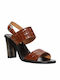 Paola Ferri Leather Women's Sandals with Ankle Strap Tabac Brown