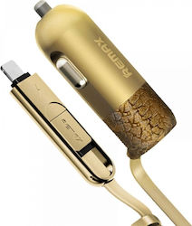 Remax Car Charger Gold Finchy Total Intensity 3.4A with a Port USB with Cable Lightning / Micro-USB