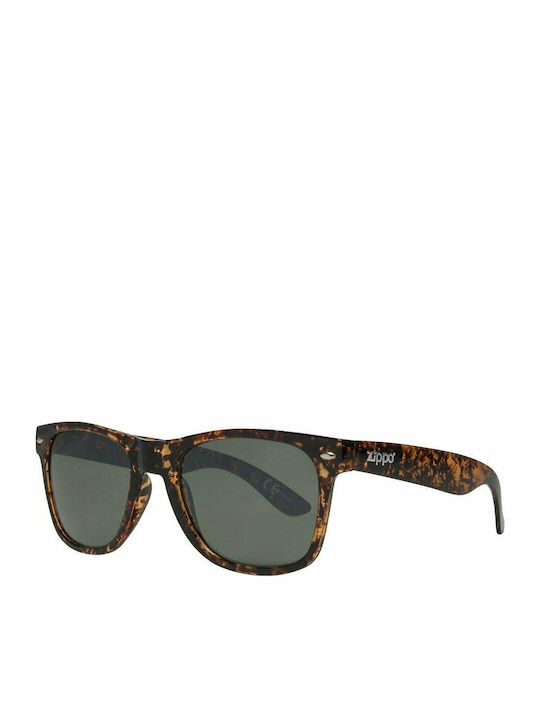 Zippo Men's Sunglasses with Brown Tartaruga Plastic Frame and Green Lens OB21-22