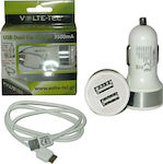 Volte-Tel Car Charger White VCU35 Total Intensity 3.5A with Ports: 2xUSB with Cable Embedded