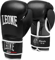 Leone Flash GN083 Γάντια Πυγμαχίας από Συνθετικό Δέρμα για Αγώνα Μαύρα