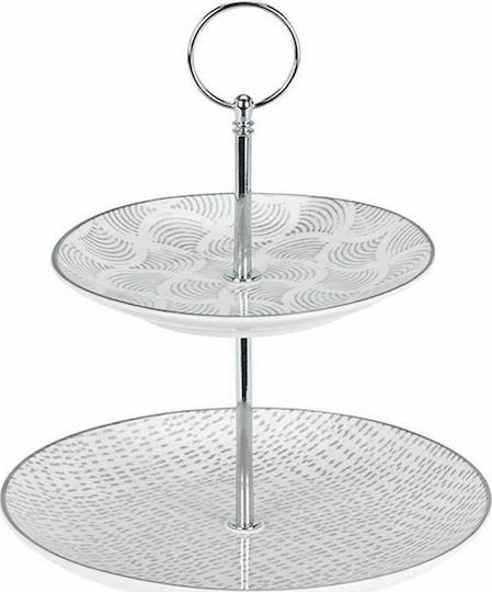 Excellent Houseware Κεραμική Εταζέρα 2 Ορόφων Γκρι Ø20cm