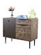 Sideboard Home Wooden with Drawers Black Grey Oak 90x39.5x75cm