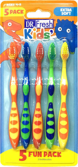 Dr.Fresh Kids' Σετ Παιδικές Οδοντόβουρτσες για 4+ Χρονών 5τμχ Multi Colors