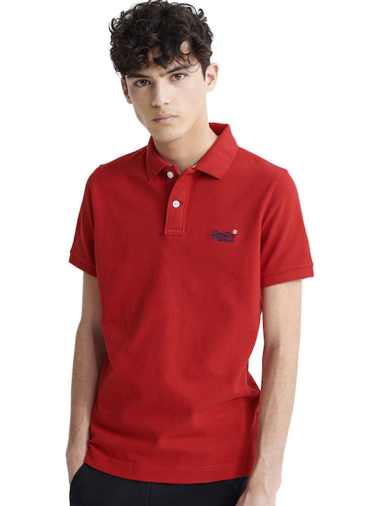 Superdry Classic Pique Bluza Bărbătească cu Mânecă Scurtă Polo Roșu Roșu