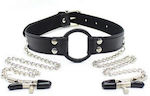 Toyz4lovers Ring Gag & Nipples Clamps Cleme pentru Sfârcuri în Culoarea Negru