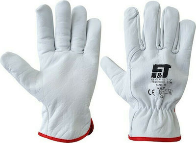 Ft-Safety Gloves for Work Driver White Leather Guide