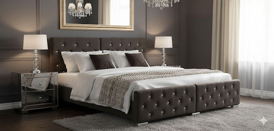 King Size Bed Upholstered with Gray Fabric for 180x200cm Mattress