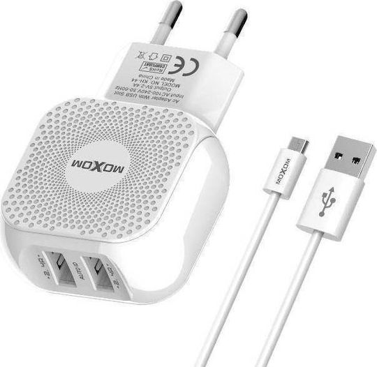 Moxom с 2 USB-A порта и кабел USB-C Бял (KH-44)