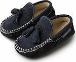 Babywalker Baptism Leather Moccasins Navy Blue -1