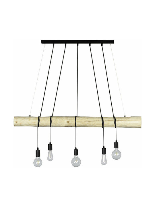 Spot Light Trabo Long Pendant Chandelier Rail for 5 Bulbs E27 Brown