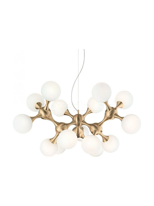 Ideal Lux Nodi Satin Brass Pendant Light Gold for 15 Bulbs E14, E.14 105cm