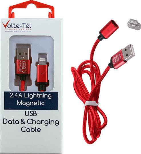 Volte-Tel VCD08 Μαγνητικό αποσπώμενο / Braided USB to Lightning Cable Κόκκινο 1m