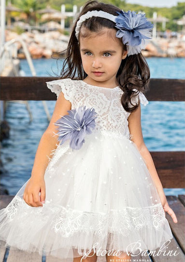 Stova Bambini White Tulle Baptism Outfit with Hair Accessories & Dress 2pcs