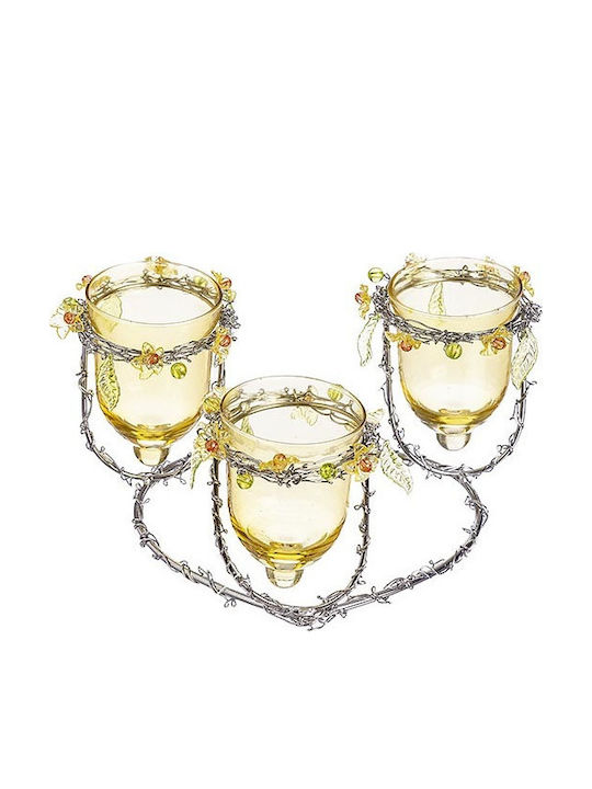 JK Home Decoration Candle Holder suitable for Tealights Metal 3 Seats in Yellow Color 1pcs