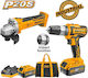 Ingco Set Angle Wheel & Drill Driver 20V with 2 4Ah Batteries and Case with Πλαϊνή λαβή, Κλειδί