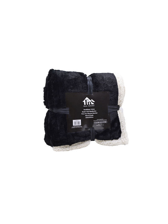 TnS 150PR/FLN+SHP-B-19 Blanket Sherpa Fleece Single 150x220cm. Black 39-950-1675 Black